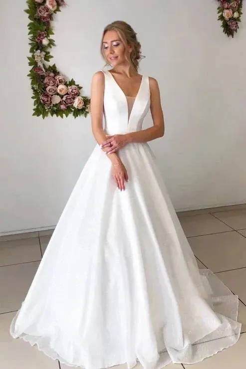A-line Attractive V-neck Simple Wedding Dress Rustic Wedding Gown sold by KissProm