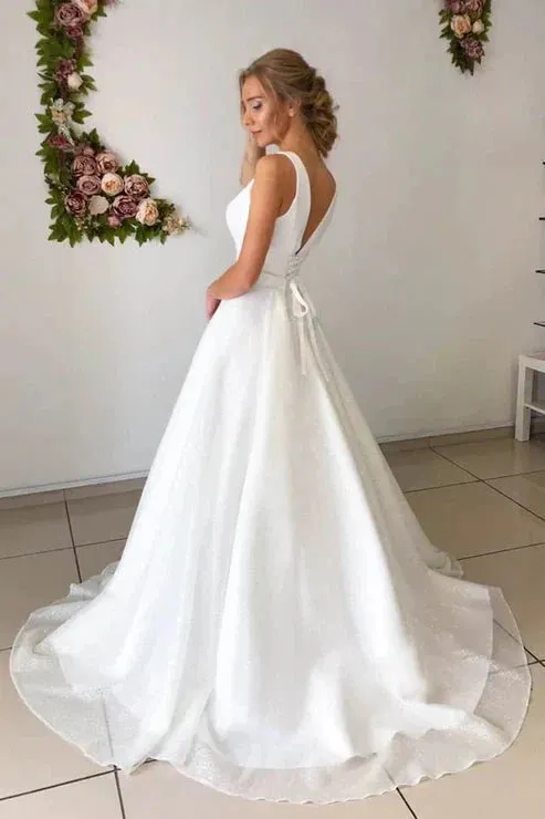 A-line Attractive V-neck Simple Wedding Dress Rustic Wedding Gown sold by KissProm product image thumbnail 2