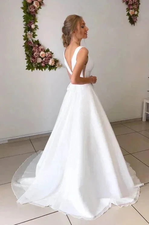 A-line Attractive V-neck Simple Wedding Dress Rustic Wedding Gown sold by KissProm product image thumbnail 3