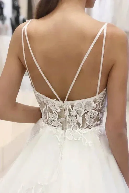 A-Line Spaghetti Straps Tulle Appliques Rustic Wedding Dress sold by KissProm product image thumbnail 2
