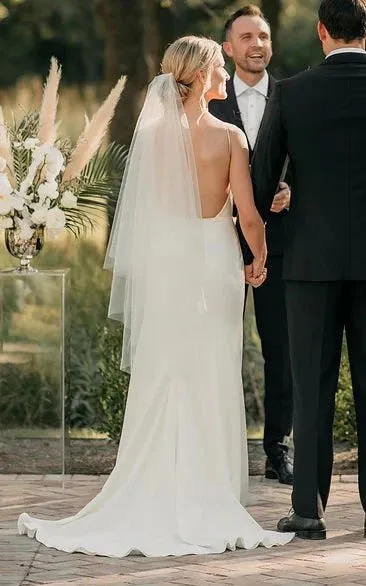 Sexy Plunging Neckline Mermaid Satin Wedding Dress With Sweep Train sold by KissProm product image thumbnail 4