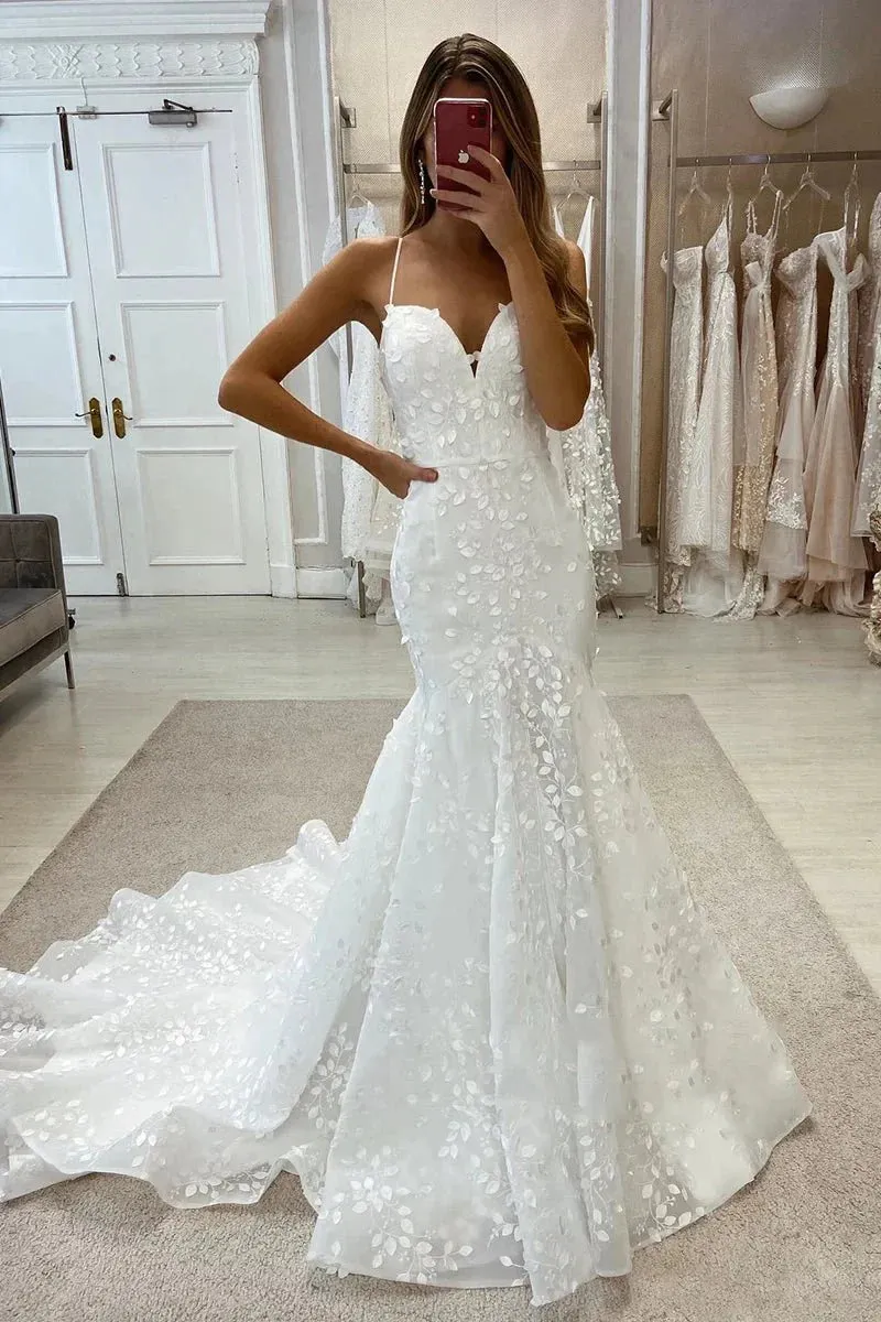 Allover Lace Wedding Dress Spaghetti Straps Mermaid Bridal Gown sold by KissProm product image thumbnail 2