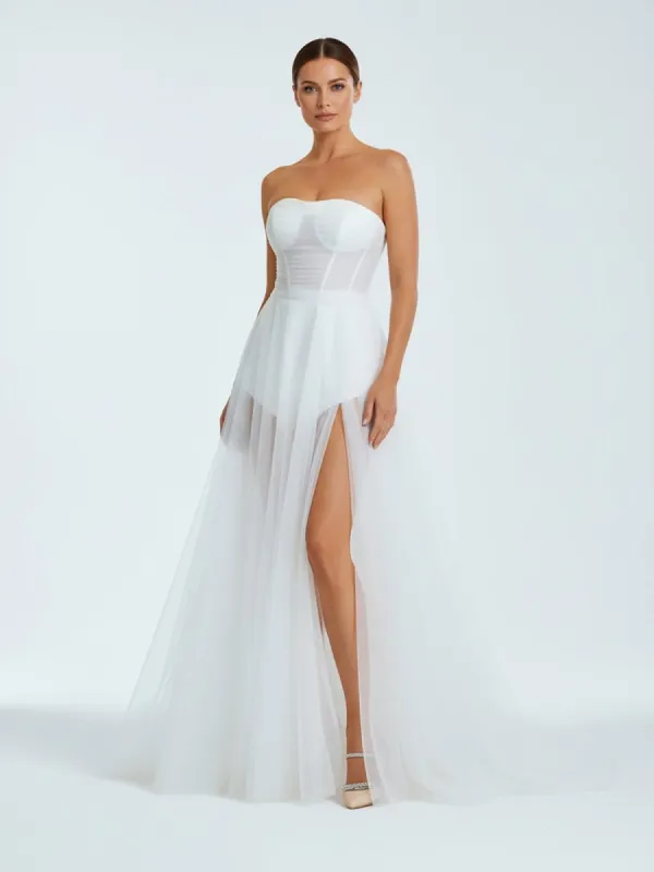 A-line Sweetheart Tulle High Split Bohemian Wedding Dresses made by KissProm