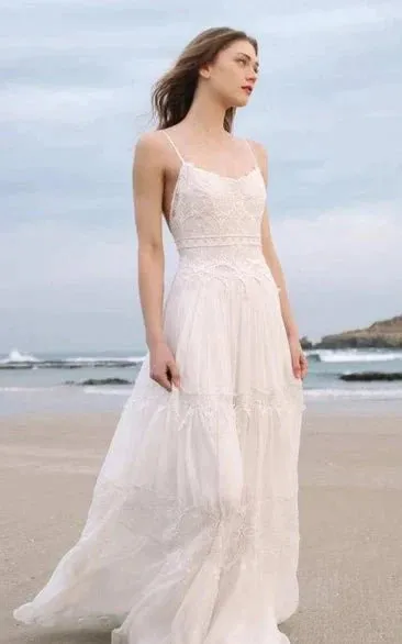 Spaghetti Sleeveless Chiffon Beach Boho Wedding Dress sold by KissProm product image thumbnail 4
