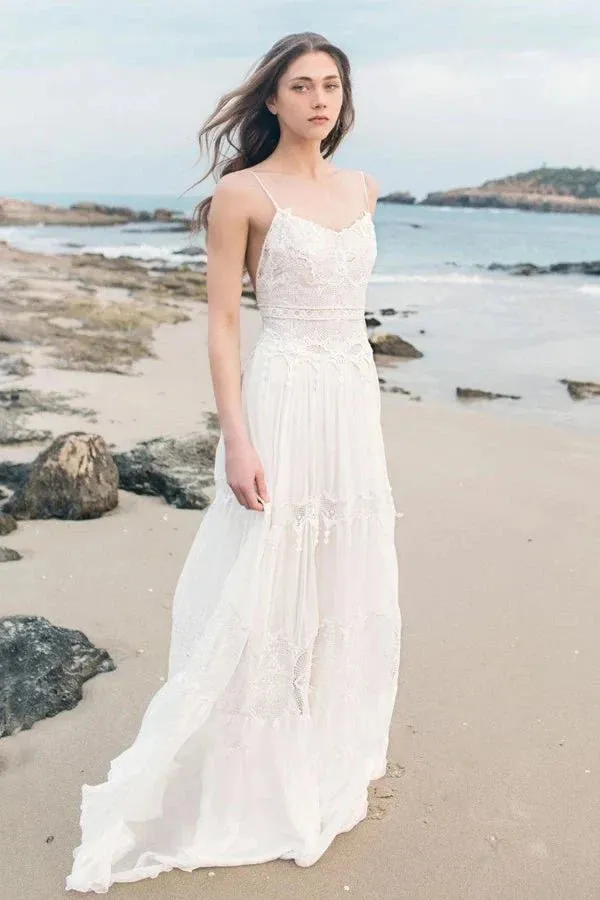 Spaghetti Sleeveless Chiffon Beach Boho Wedding Dress sold by KissProm