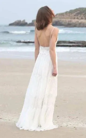 Spaghetti Sleeveless Chiffon Beach Boho Wedding Dress sold by KissProm product image thumbnail 3