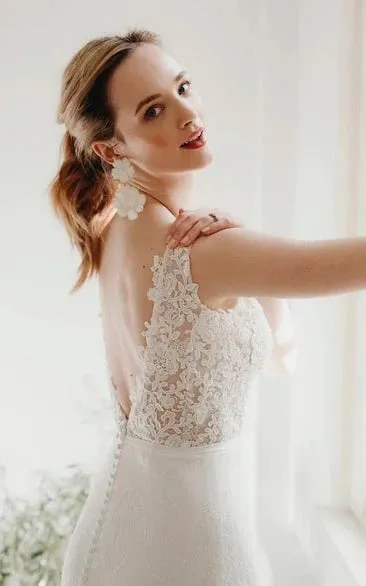 Lace Sleeveless Elegant Mermaid Plunging V-neck Bridal Gown With Deep V-back And Buttons sold by KissProm product image thumbnail 4