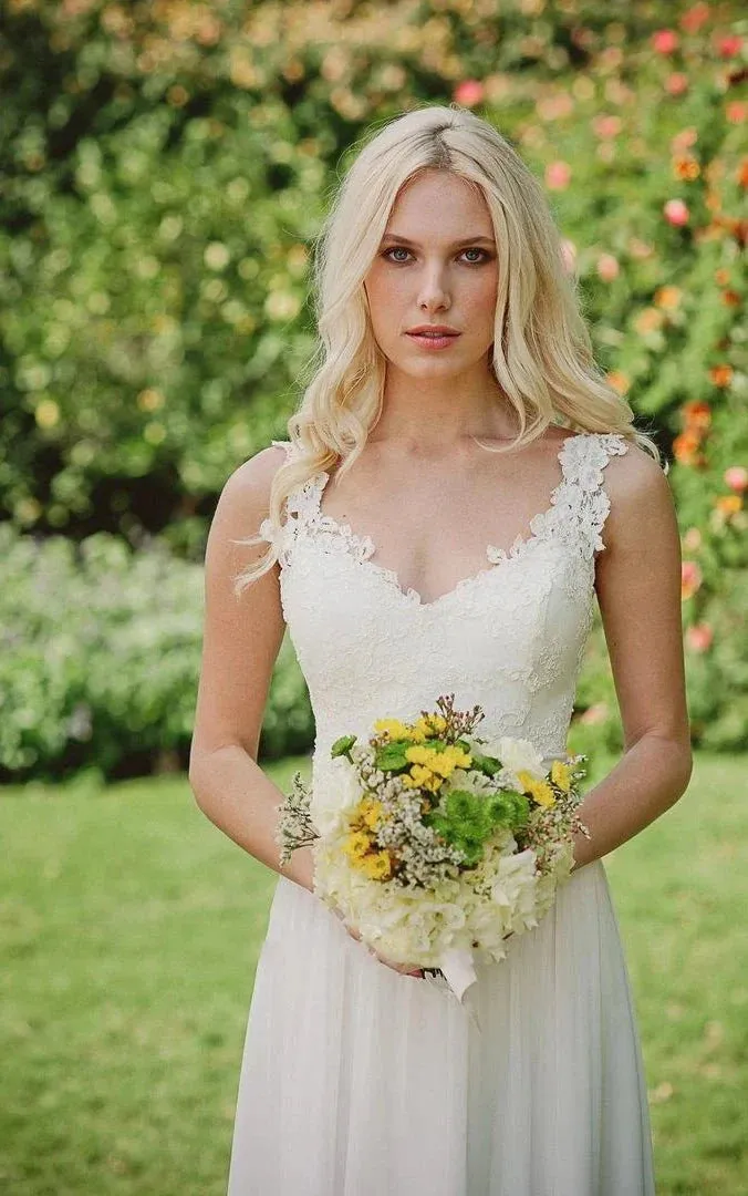 Long Chiffon Lace Weddig Dress With Beading Flower sold by KissProm product image thumbnail 2