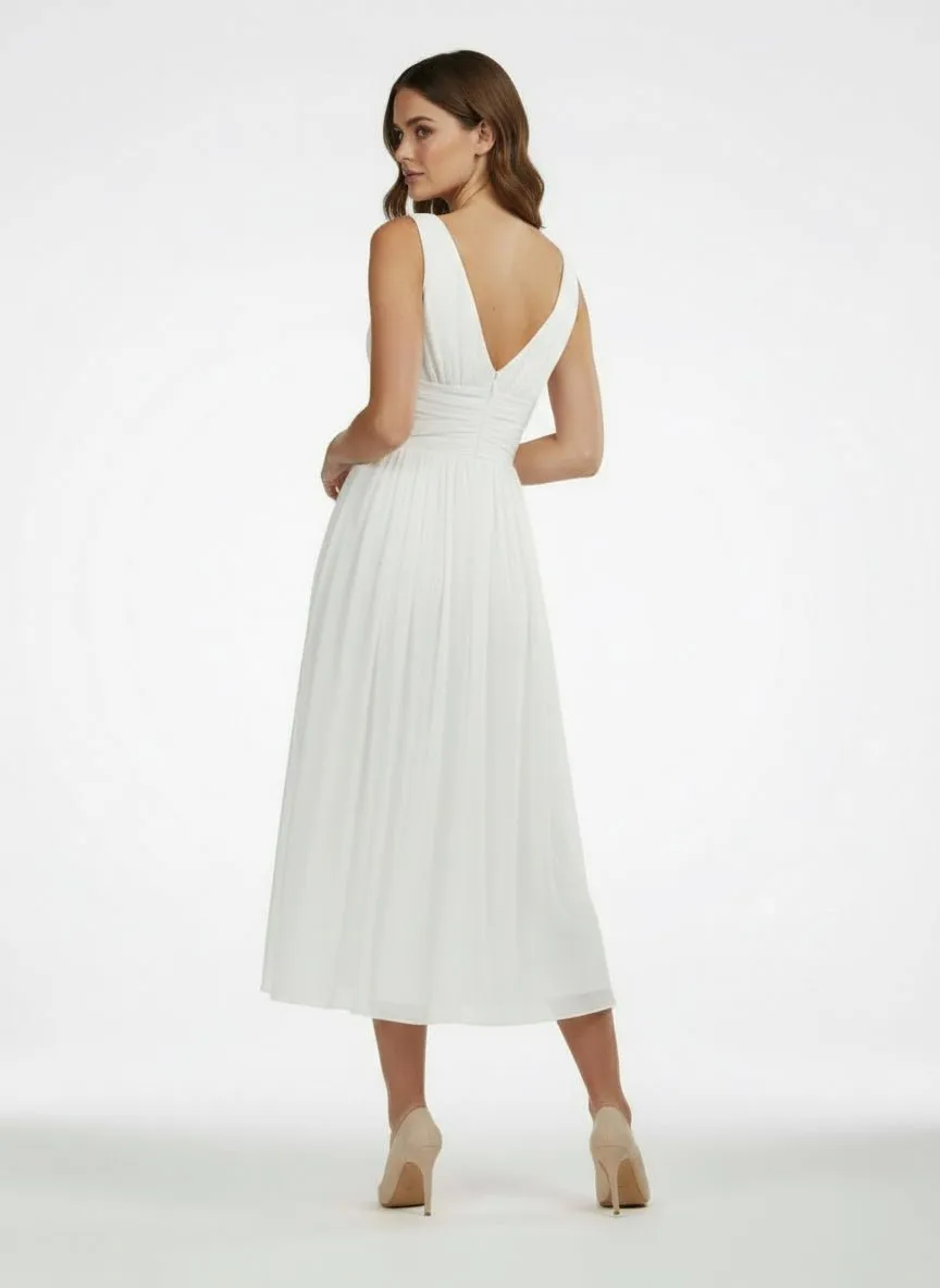V-Neck Sleeveless Tea-Length Chiffon Wedding Dress With Ruching And Low-V Back sold by KissProm product image thumbnail 2