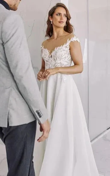 A-Line V-Neck Chiffon Floor Length Wedding Dress With Appliques sold by KissProm product image thumbnail 2