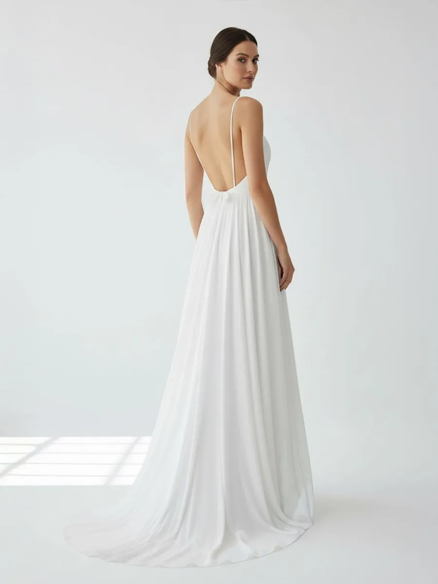 A-Line V Neck Straps Spaghetti Sheath Chiffon Wedding Dress sold by KissProm product image thumbnail 2