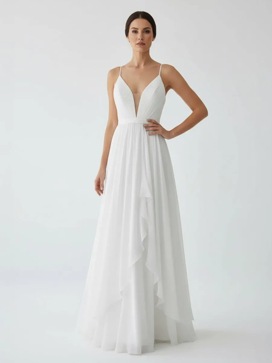 A-Line V Neck Straps Spaghetti Sheath Chiffon Wedding Dress sold by KissProm product image thumbnail 5
