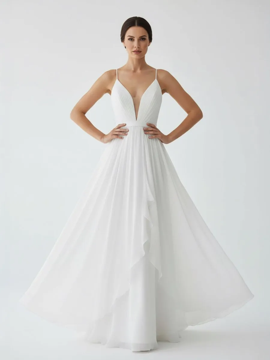 A-Line V Neck Straps Spaghetti Sheath Chiffon Wedding Dress sold by KissProm product image thumbnail 4