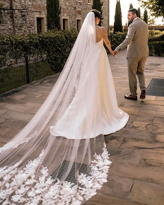 Elegant A Line V Neck Straps Satin Wedding Dresses sold by KissProm product image thumbnail 3