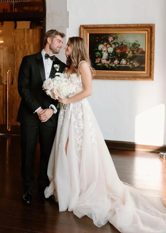 Fairy A Line Sweetheart Tulle Wedding Dresses with Appliques made by KissProm