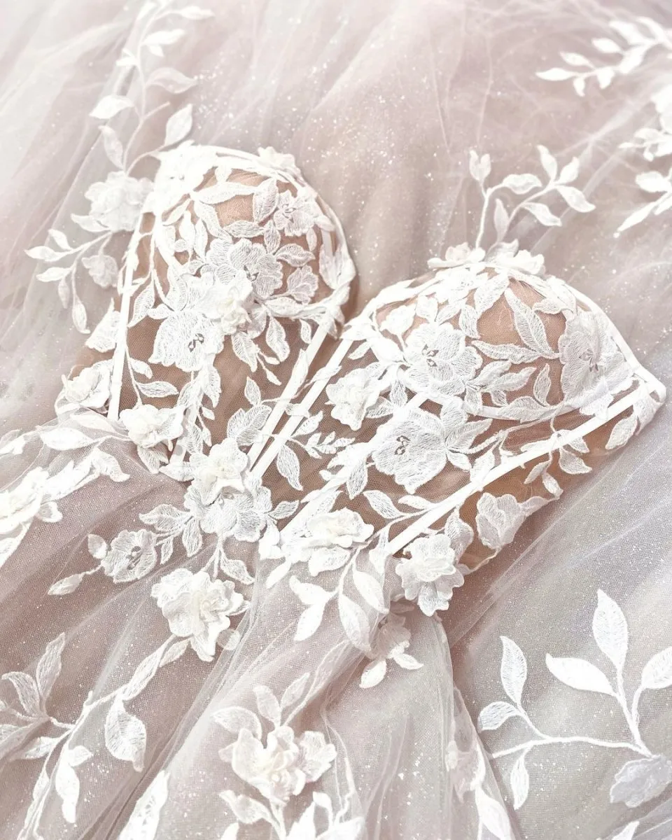 Fairy A Line Sweetheart Tulle Long Wedding Dresses with Appliques sold by KissProm product image thumbnail 4