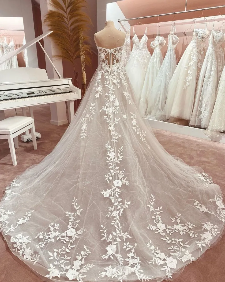 Fairy A Line Sweetheart Tulle Long Wedding Dresses with Appliques sold by KissProm product image thumbnail 2
