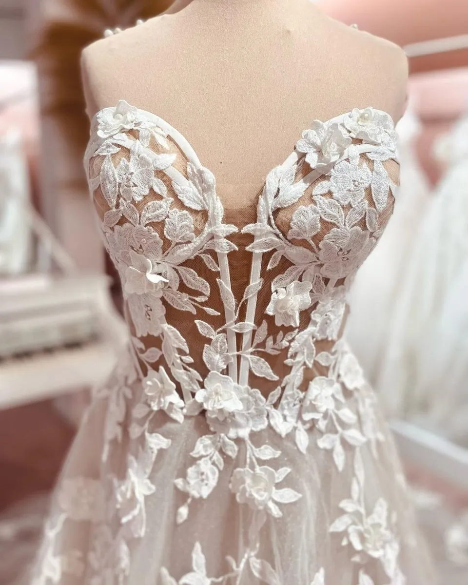 Fairy A Line Sweetheart Tulle Long Wedding Dresses with Appliques sold by KissProm product image thumbnail 3
