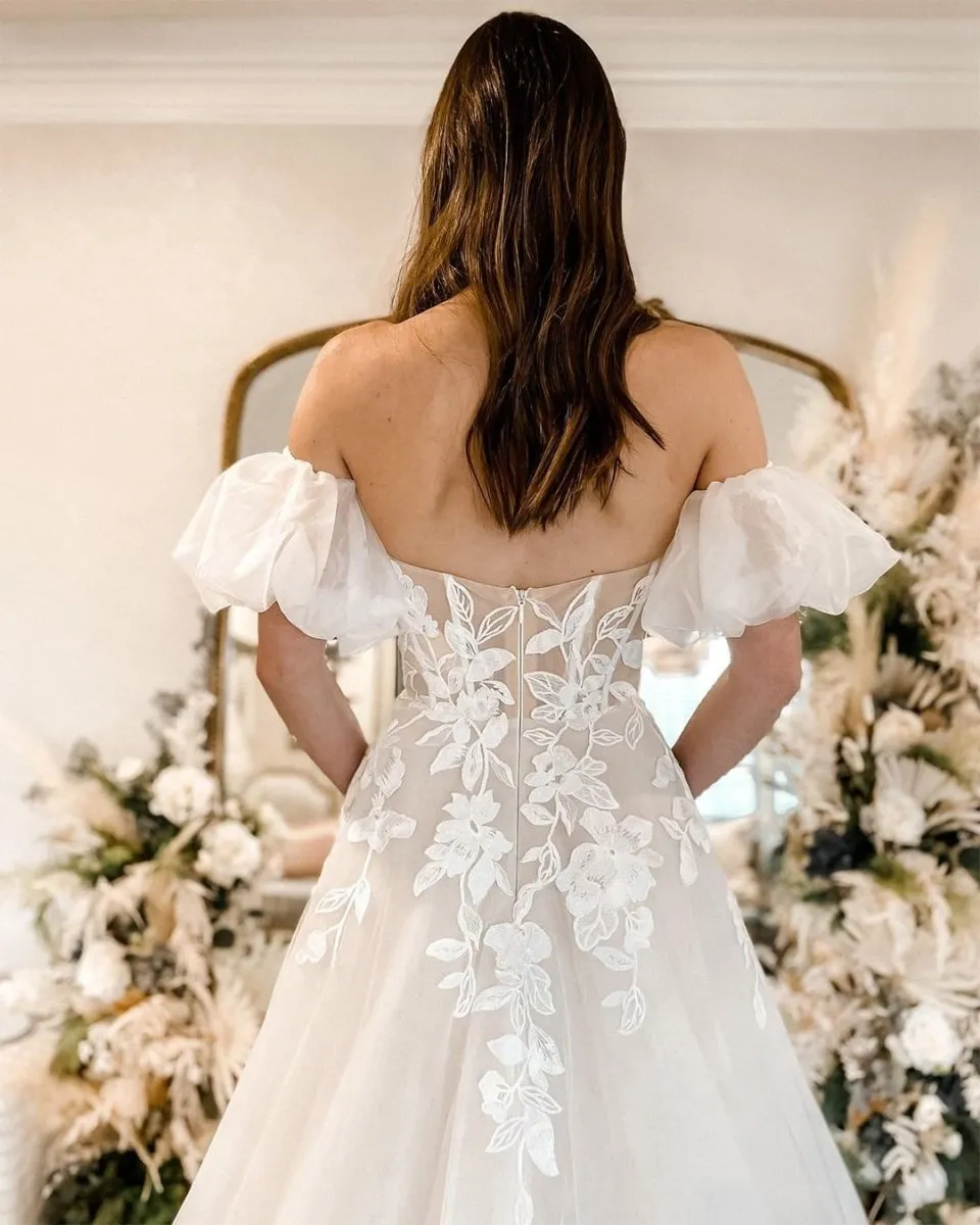 Cute A Line Sweetheart Tulle Wedding Dresses with Lace sold by KissProm product image thumbnail 2