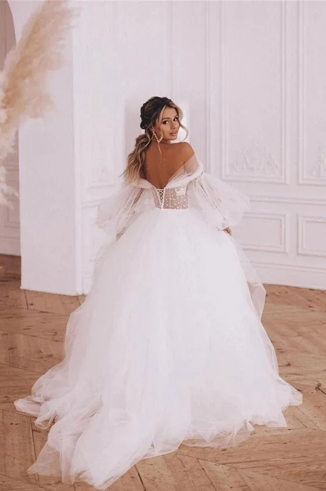 Boho A-Line Wedding Dresses Detachable Long Puff Sleeve sold by KissProm product image thumbnail 4
