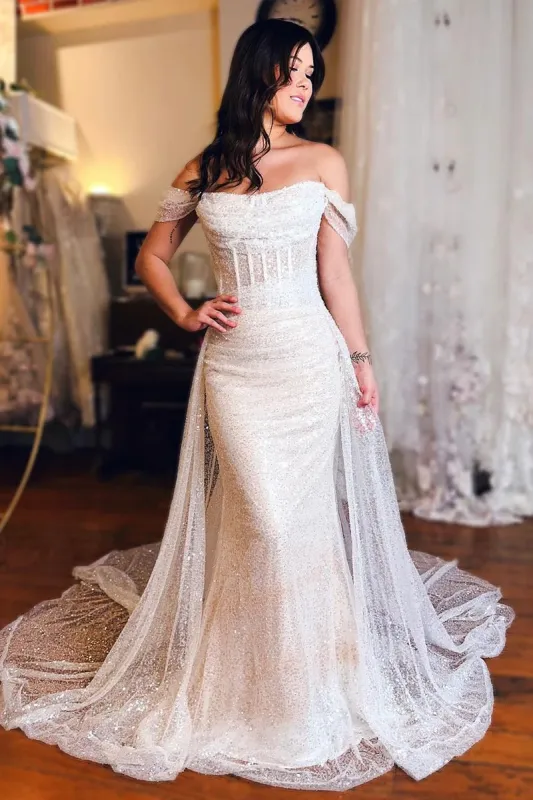Mermaid Off the Shoulder Sequins Wedding Dresses made by KissProm