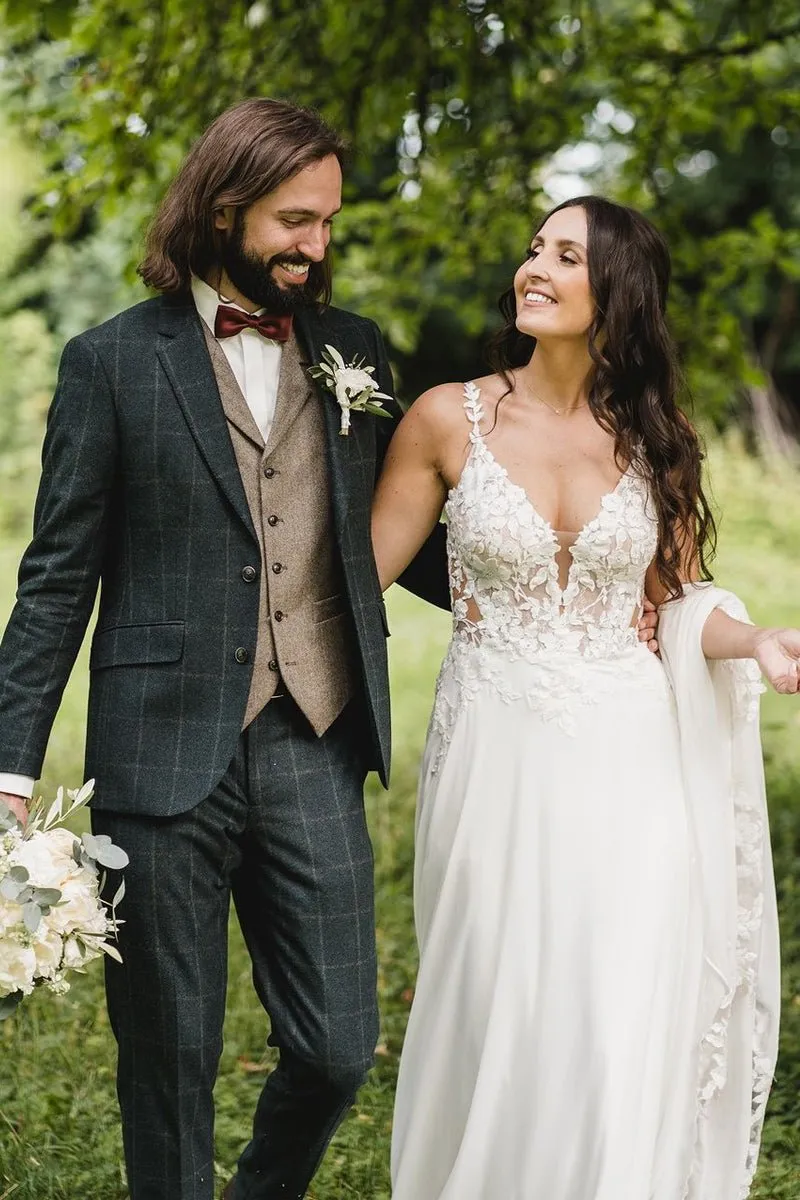 Boho A-Line V Neck Chiffon Wedding Dresses with Appliques sold by KissProm product image thumbnail 3