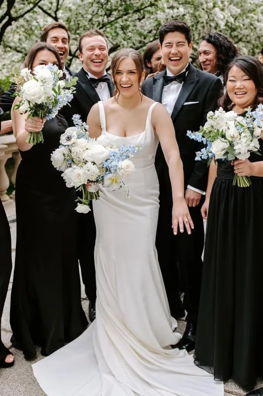 Mermaid Square Neck White Satin Wedding Dresses made by KissProm