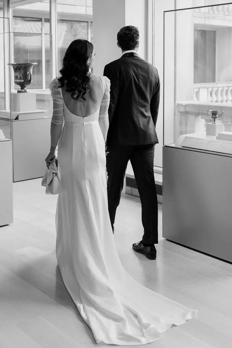 Mermaid Square Neck Long Sleeves White Satin Wedding Dresses sold by KissProm product image thumbnail 3