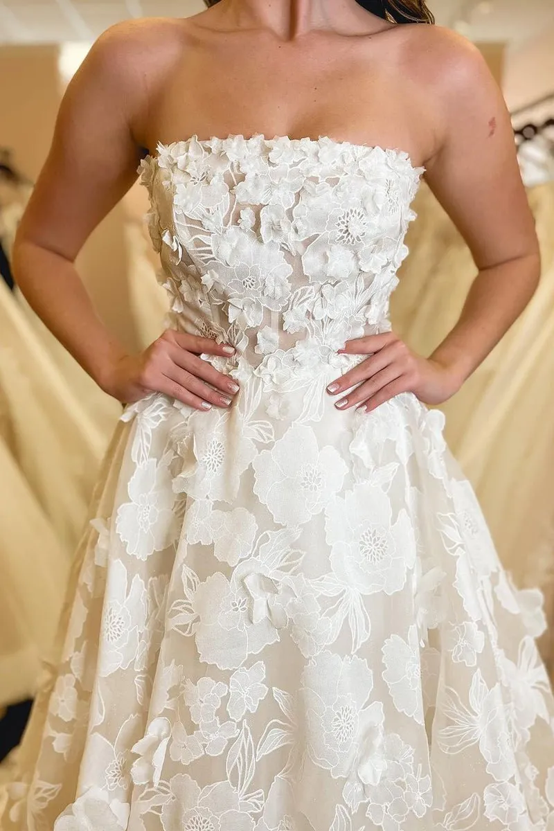 A-Line Strapless Floral Lace Wedding Dresses sold by KissProm product image thumbnail 5