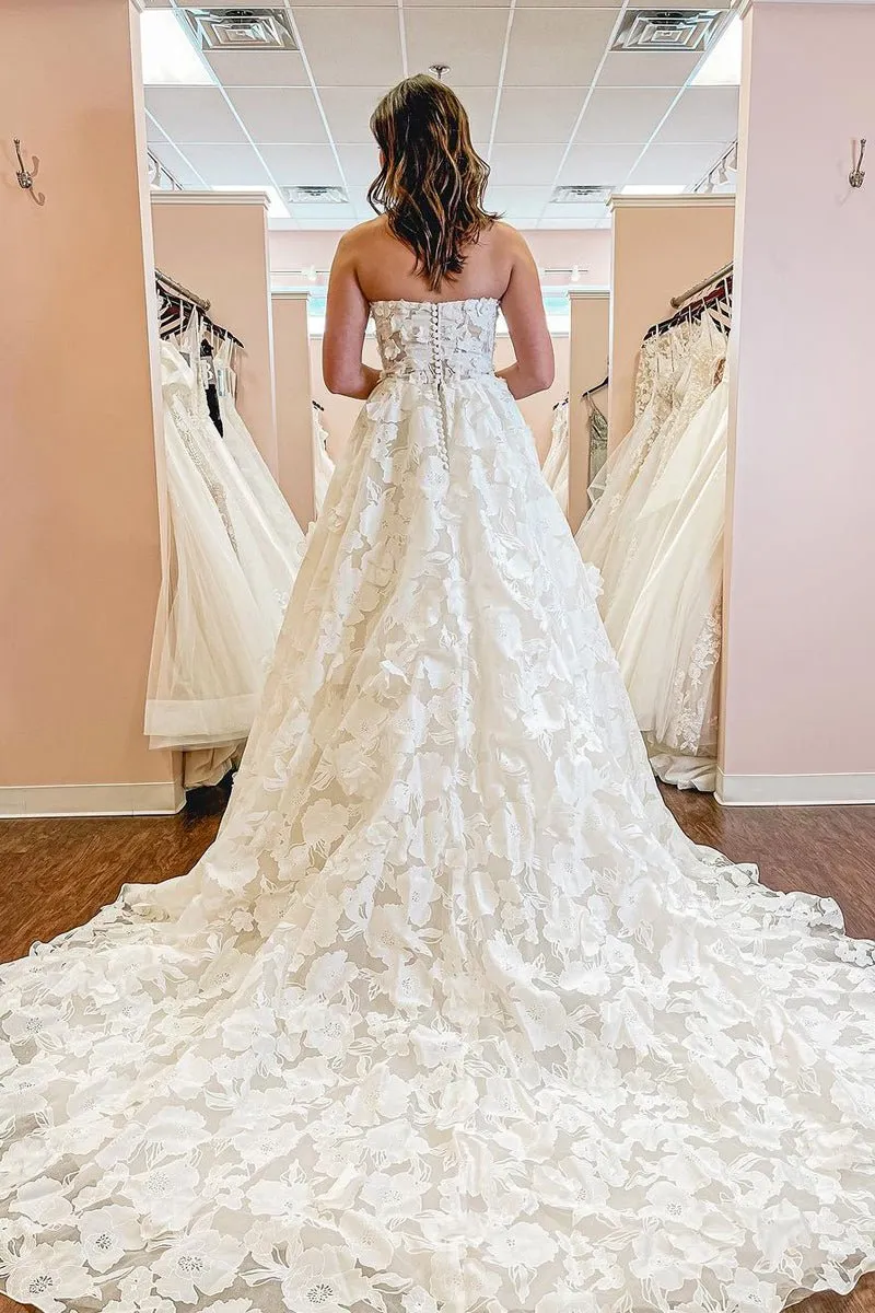 A-Line Strapless Floral Lace Wedding Dresses sold by KissProm product image thumbnail 2