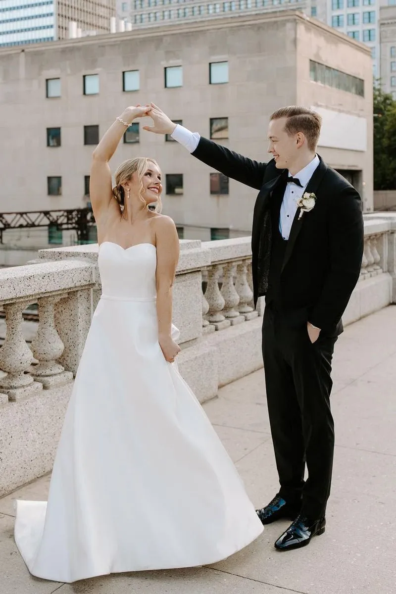 A-Line Sweetheart White Satin Wedding Dresses sold by KissProm product image thumbnail 5