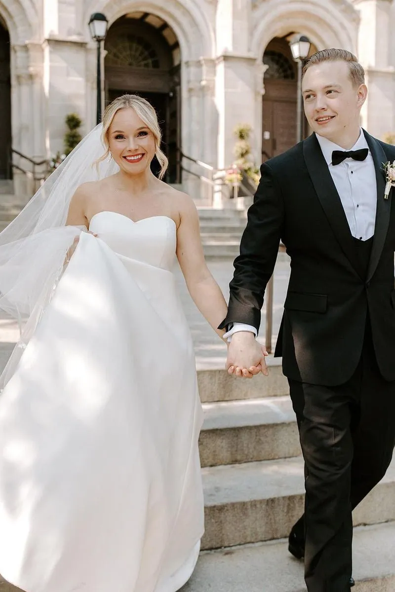 A-Line Sweetheart White Satin Wedding Dresses sold by KissProm product image thumbnail 3