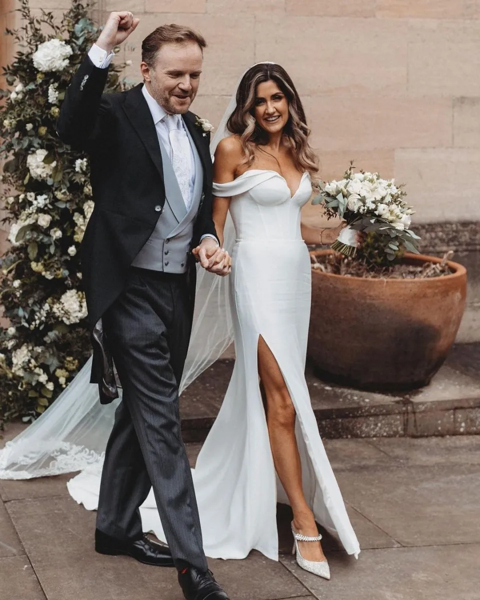 Mermaid Satin Wedding Dresses Off the Shoulder with Slit sold by KissProm product image thumbnail 2