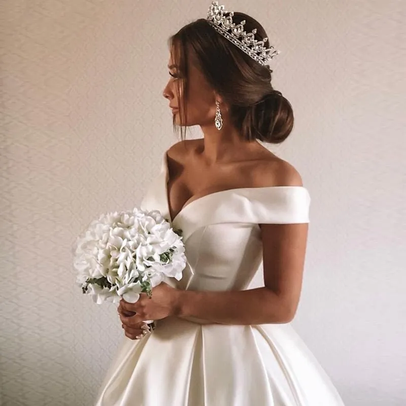A-Line Satin Sweep Train White Wedding Dress with Sleeveless sold by KissProm product image thumbnail 4