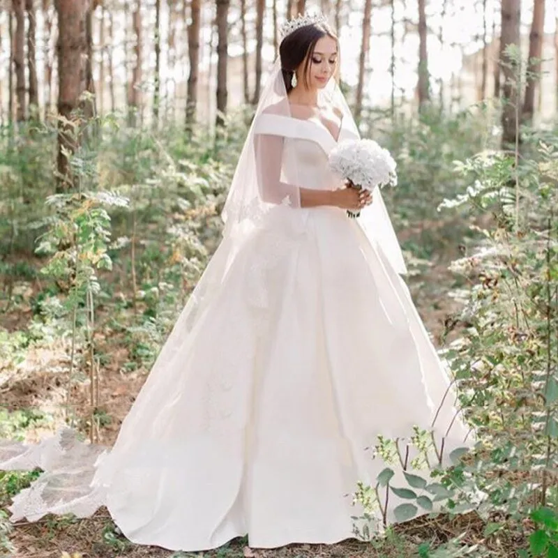 A-Line Satin Sweep Train White Wedding Dress with Sleeveless sold by KissProm product image thumbnail 2
