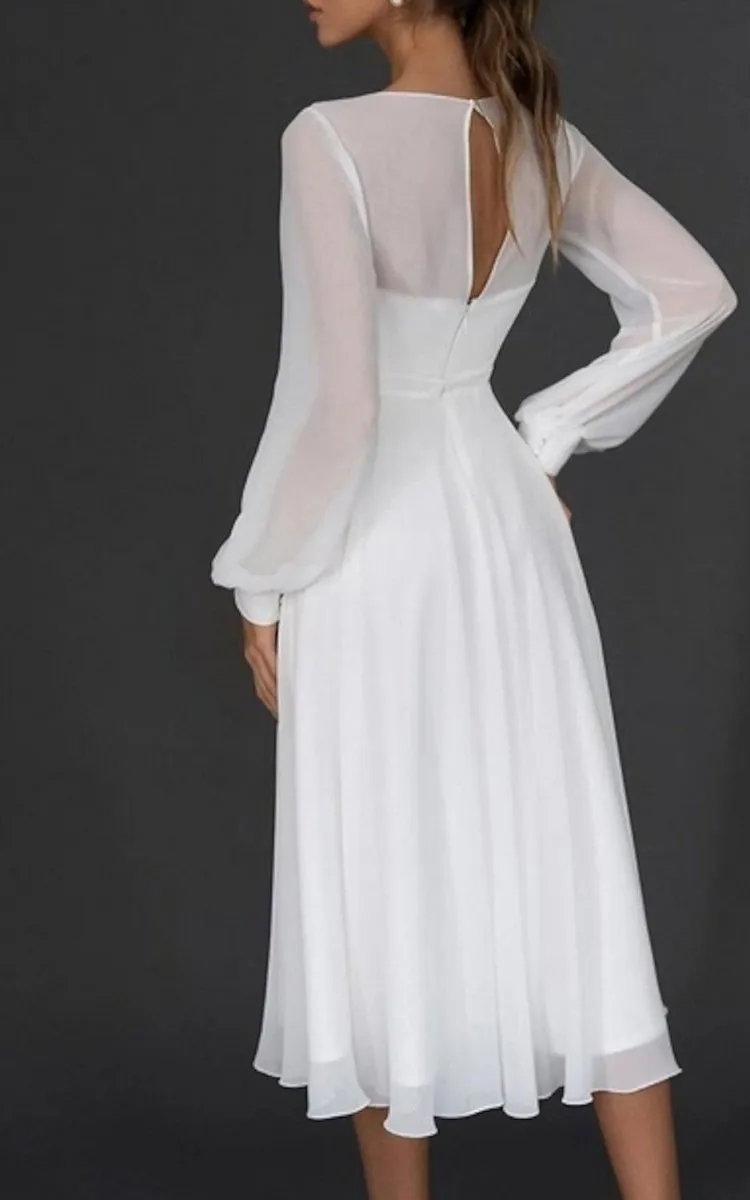 A-Line V-neck Chiffon Long Sleeves Zipper Wedding Dress sold by KissProm product image thumbnail 2