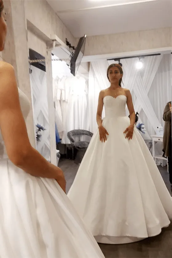 Ivory Satin Sweetheart A-Line Sleeveless Wedding Dress sold by KissProm product image thumbnail 2