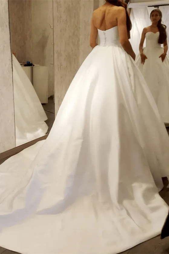 Ivory Satin Sweetheart A-Line Sleeveless Wedding Dress sold by KissProm product image thumbnail 3