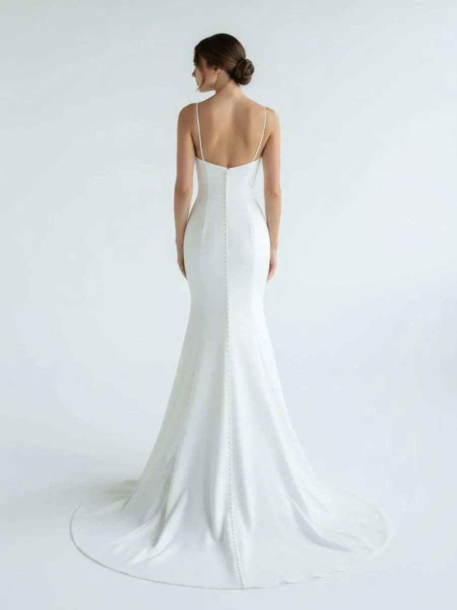 Mermaid White Spaghetti Straps Long Lace Wedding Dress sold by KissProm product image thumbnail 3