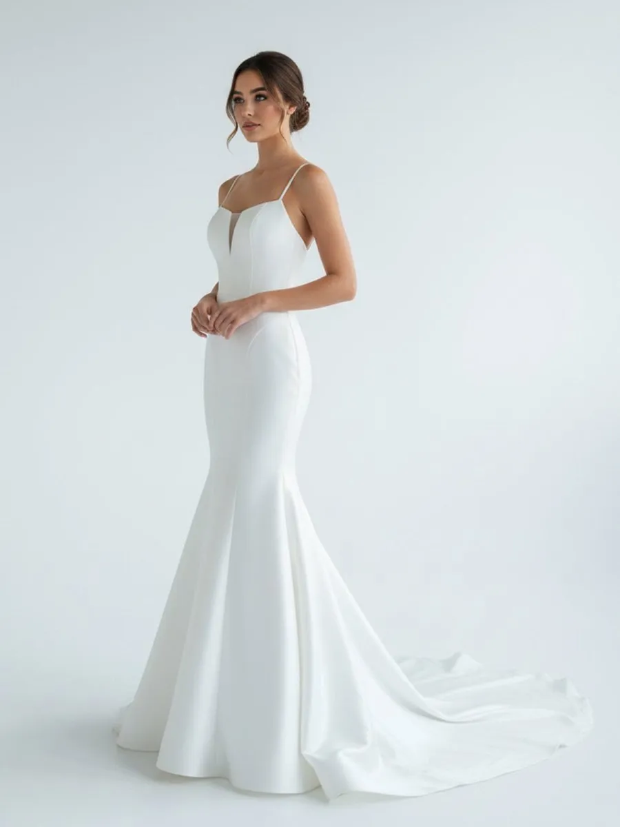 Mermaid White Spaghetti Straps Long Lace Wedding Dress sold by KissProm product image thumbnail 4