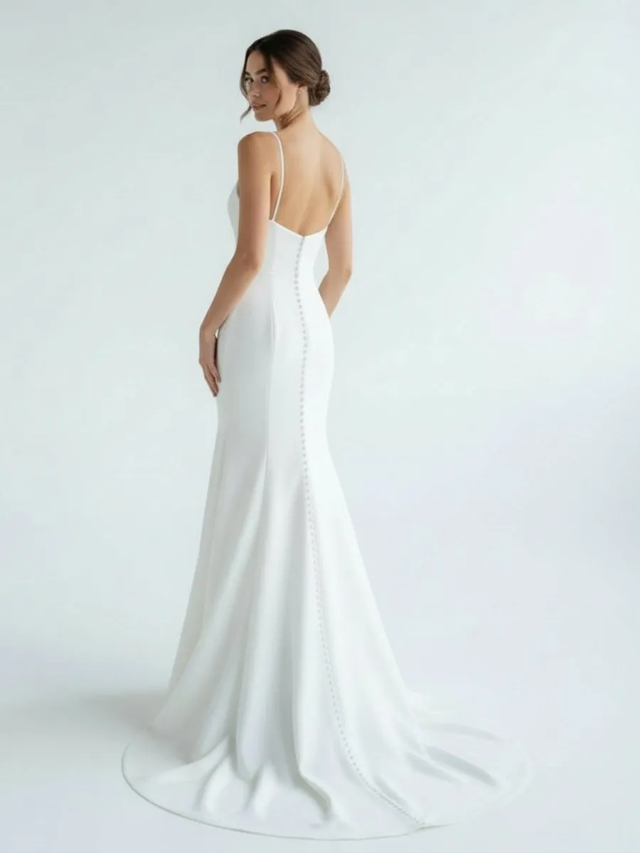 Mermaid White Spaghetti Straps Long Lace Wedding Dress sold by KissProm product image thumbnail 2
