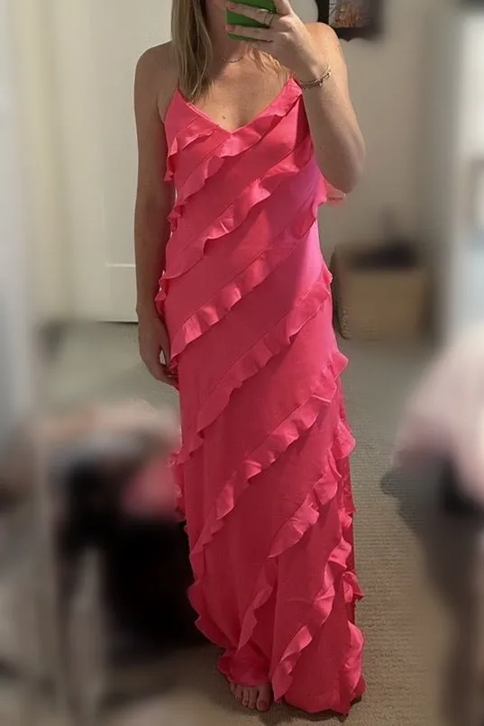 Straps Sheath Champagne Ruffle Maxi Bridesmaid Dress sold by KissProm product image thumbnail 4