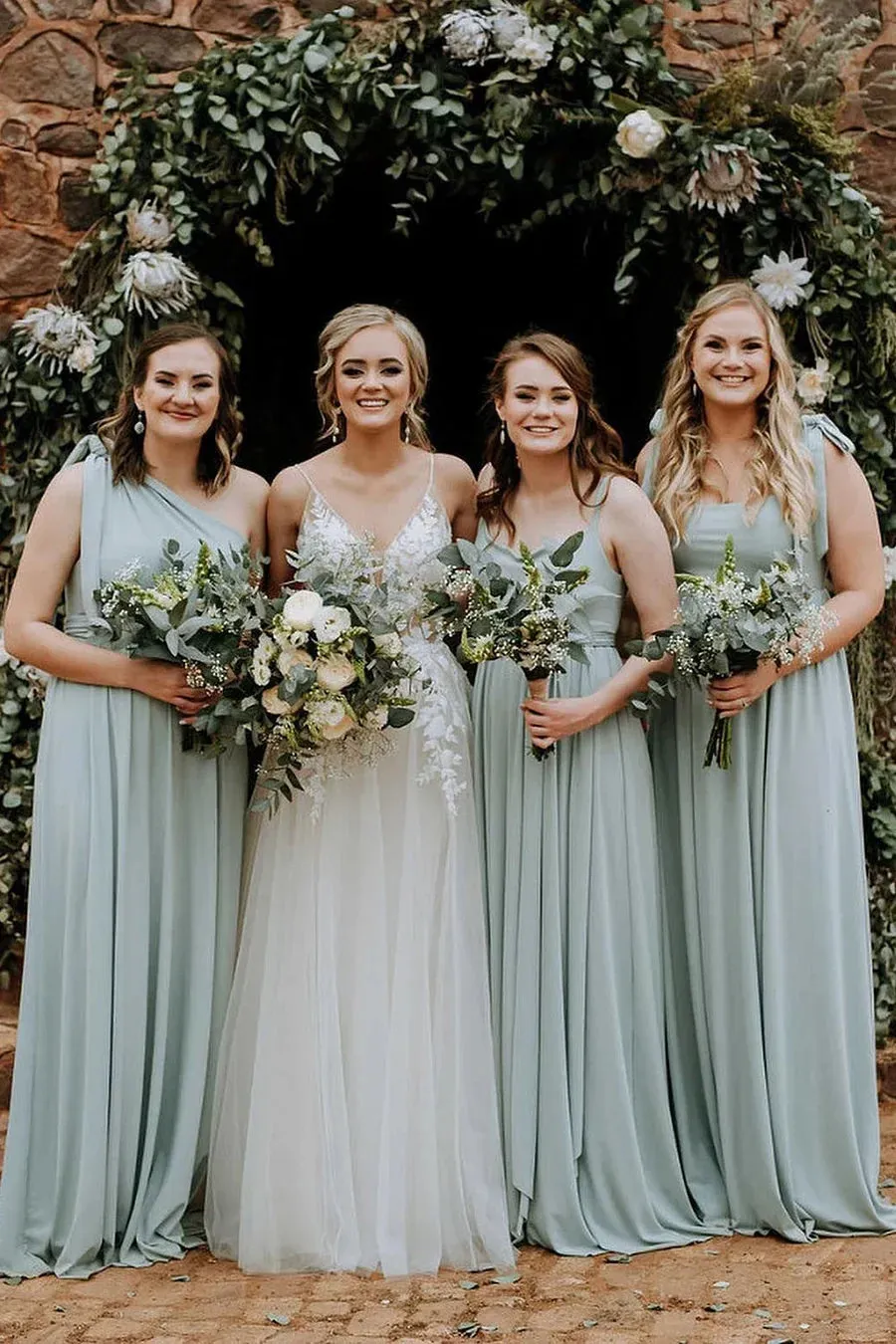 Grey Green Chiffon Spaghetti Straps A-Line Long Bridesmaid Dress sold by KissProm product image thumbnail 2