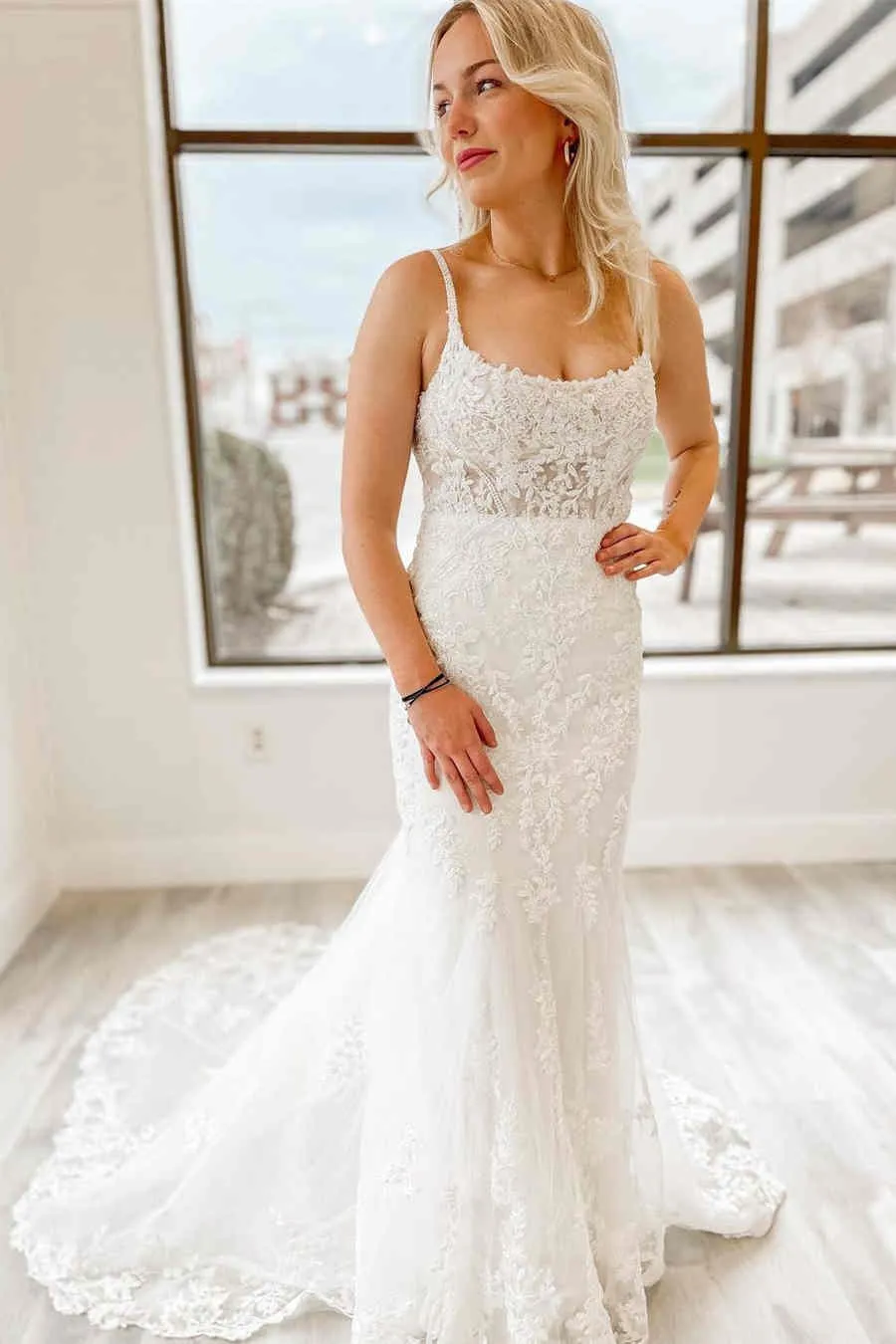 White Mermaid Long Bridal Dress with Appliques sold by KissProm