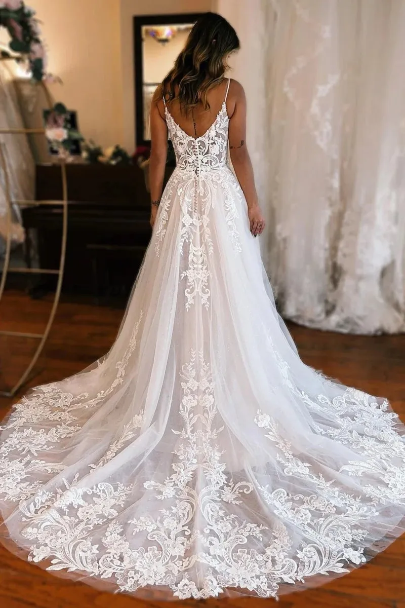 A-Line Off The Shoulder Wedding Dress With Appliques And Slit sold by KissProm product image thumbnail 5