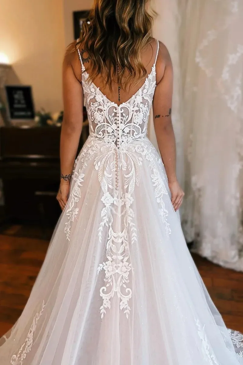 A-Line Off The Shoulder Wedding Dress With Appliques And Slit sold by KissProm product image thumbnail 4