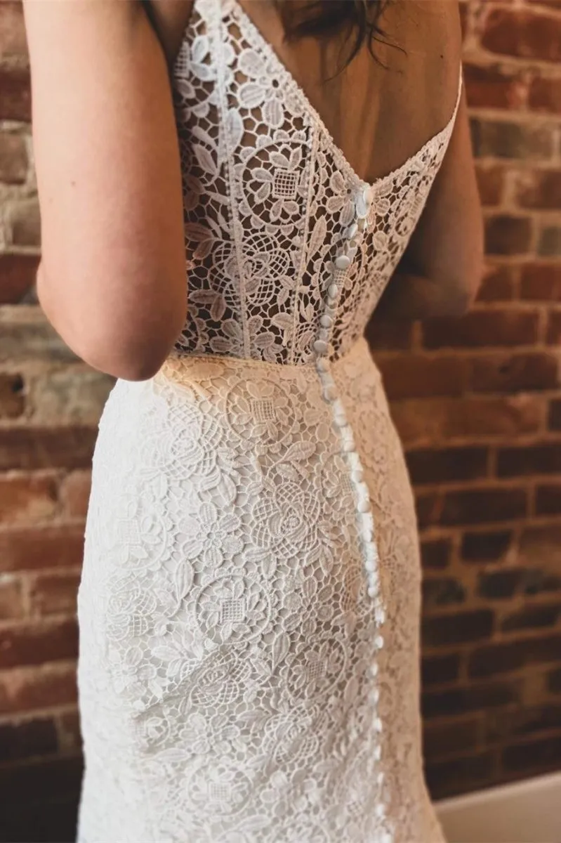 White Lace Sweetheart Sleeveless Mermaid Long Wedding Dress sold by KissProm product image thumbnail 4