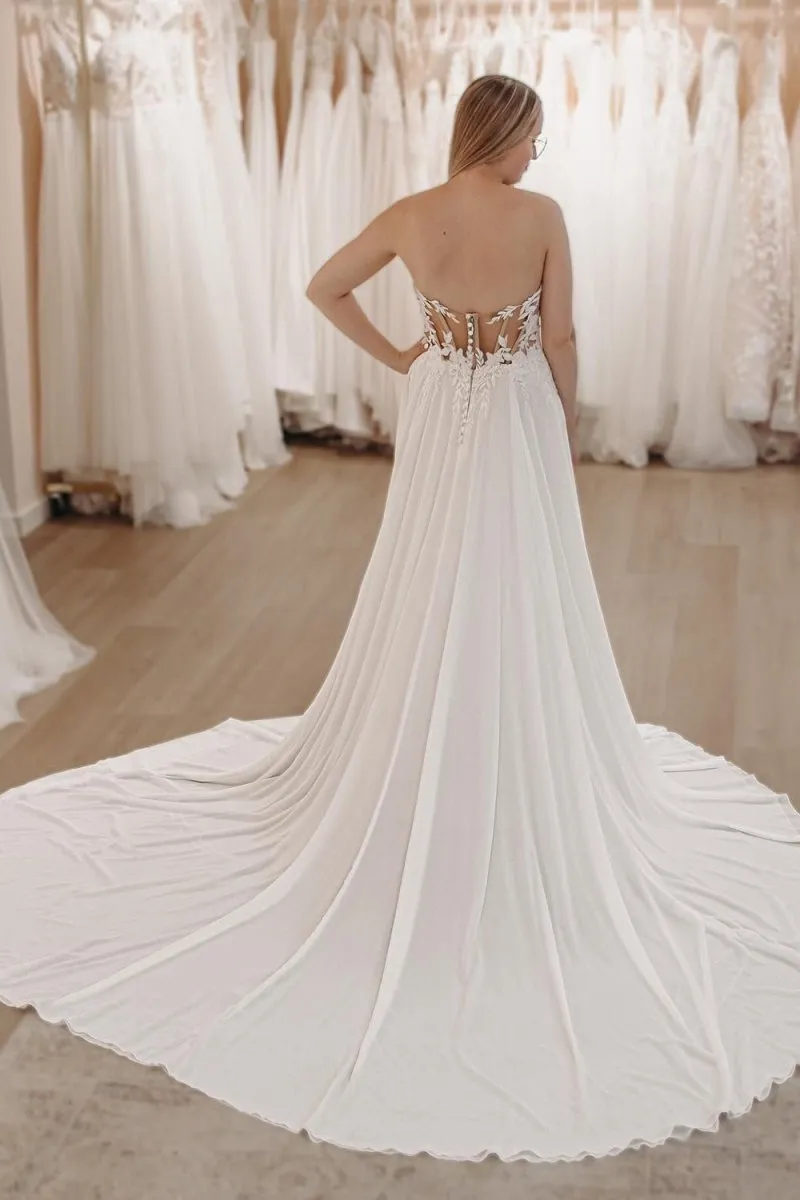 White Sweetheart Long Lace Boho Wedding Dress with Slit sold by KissProm product image thumbnail 5