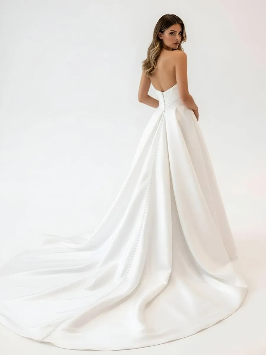 White Satin Long A-Line Wedding Dress with Slit sold by KissProm product image thumbnail 2