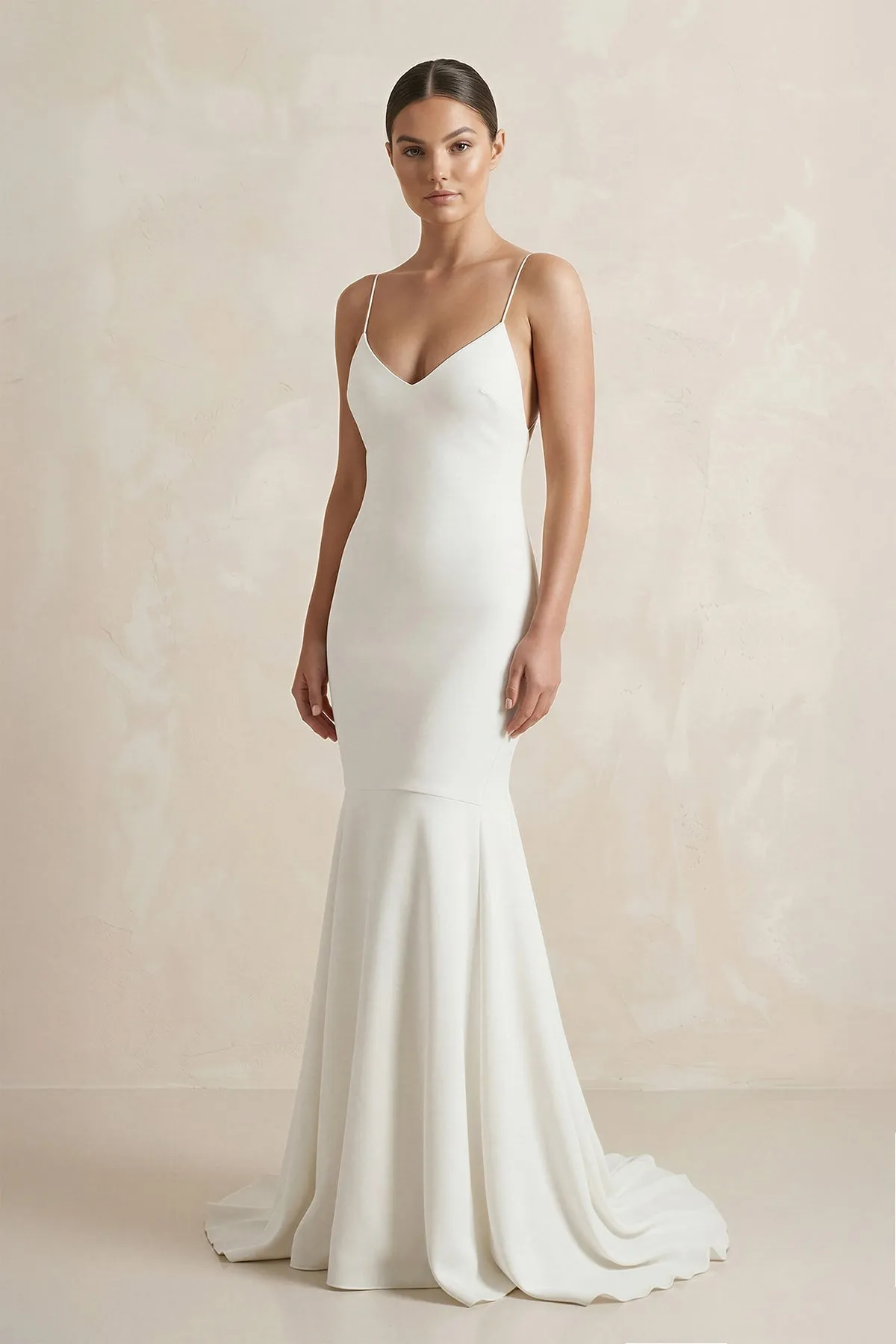 V-Neck Satin Mermaid Ruched Wedding Dress in White sold by KissProm
